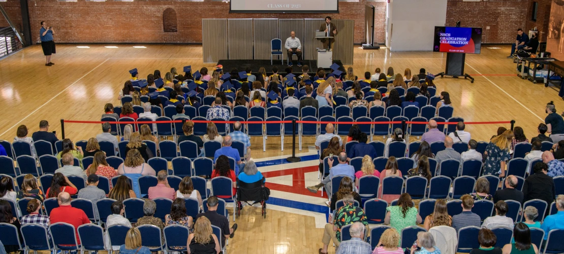 View from above, NSCS graduates in Bear Down Gym