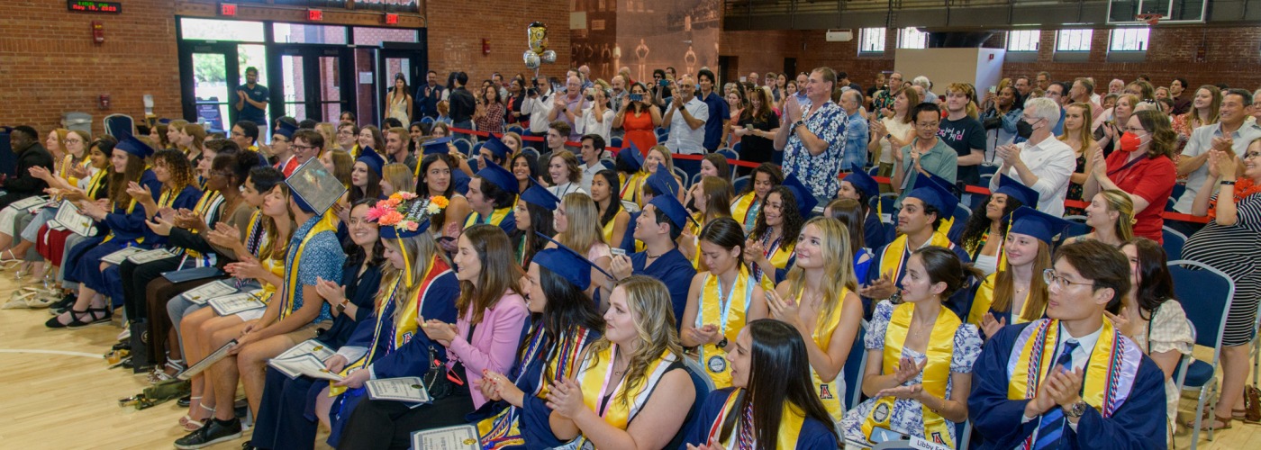 Photo of NSCS student body graduates after receiving diplomas.